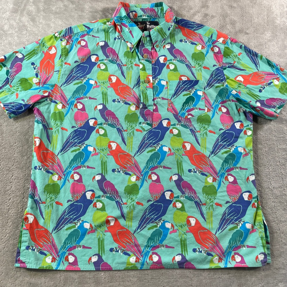 The Nutter Hawaiian‎ Popover Shirt Mens Large Parrot Beach Vacation Resort USA